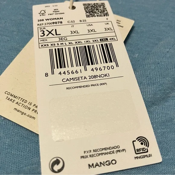 MNG by Mango 3x Light Blue V-Neck Women's Tee - Picture 6 of 14